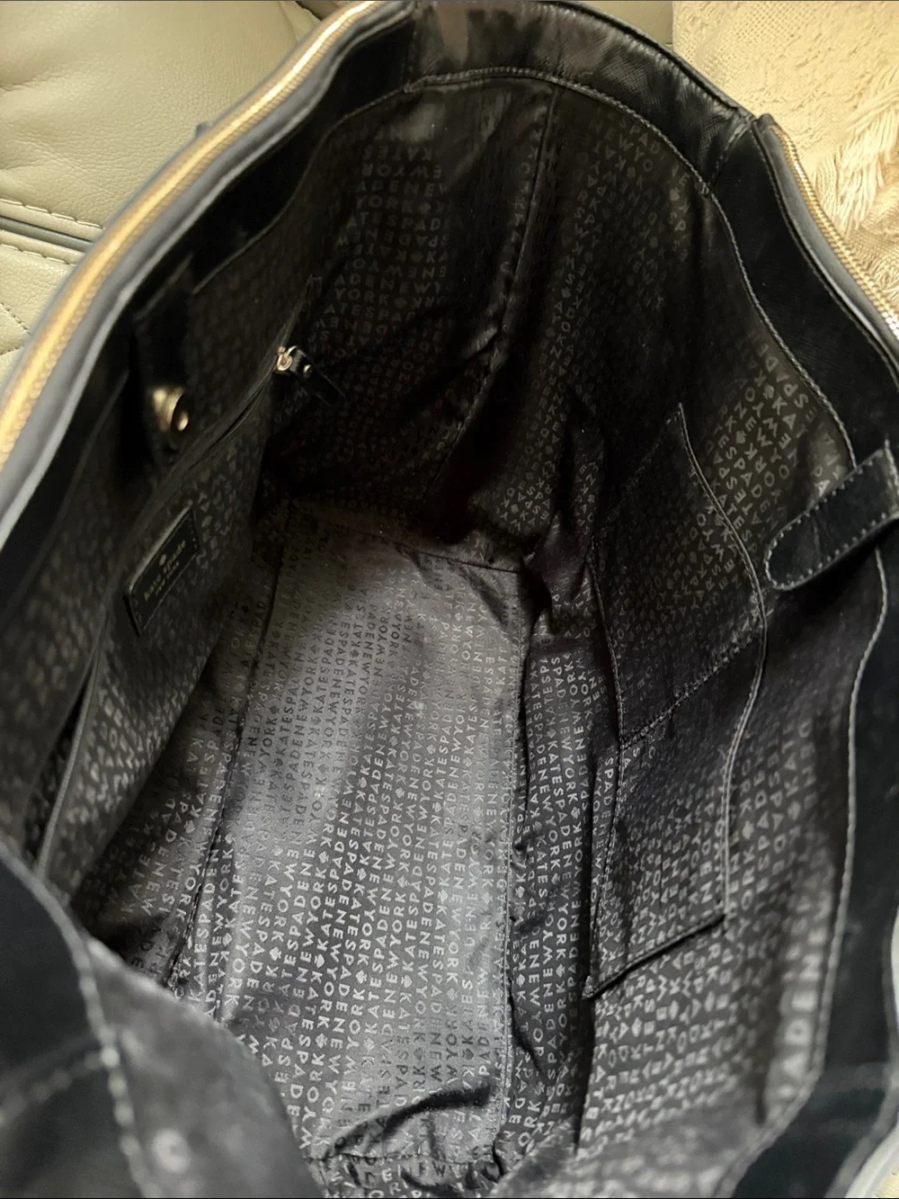 kate spade Black Leather Shoulder Tote with Gold Hardware
